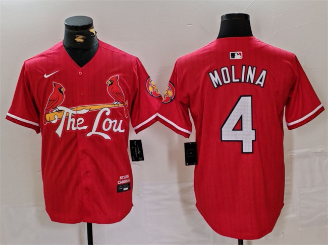 Men's St. Louis Cardinals #4 Yadier Molina Red 2024 City Connect Stitched Baseball Jersey
